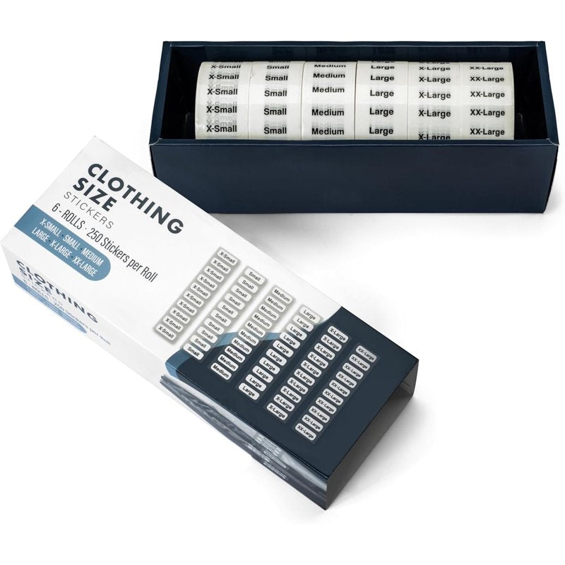 1500pcs Clothing Size Labels Set - Clear Durable Sticker Labels for Shirts, Pants & Accessories