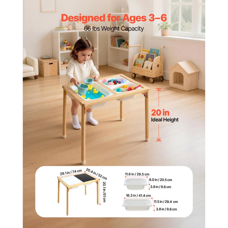 Foldable Wooden Sensory & Activity Table for Kids with Dual-Sided Board, Storage & Non-Slip Feet