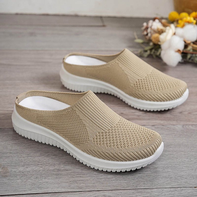 Women's Breathable Knit Slip-On Walking Shoes - Non Slip, Soft Sole, Backless Sneakers