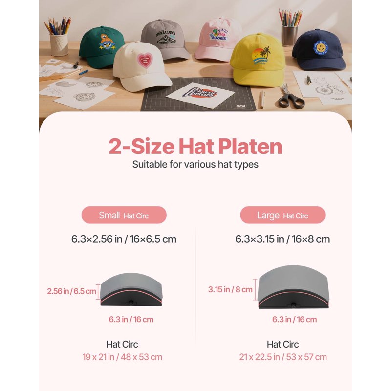 Hat Heat Press Machine with 2 Interchangeable Platens for Sublimation & HTV