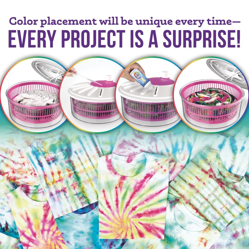 Kids Tie-Dye Spin Art Kit with Fabric Dyes, Gloves & Patterns - 8+
