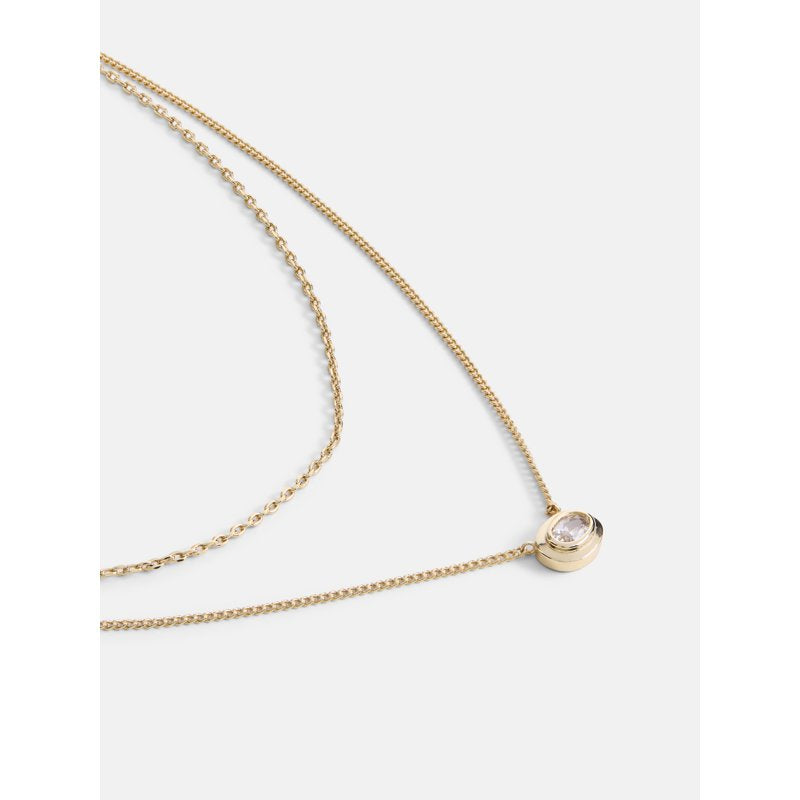 Gold Plated Layered Necklace Set for Women with Cubic Zirconia - 2-Piece, 15-16 Inch