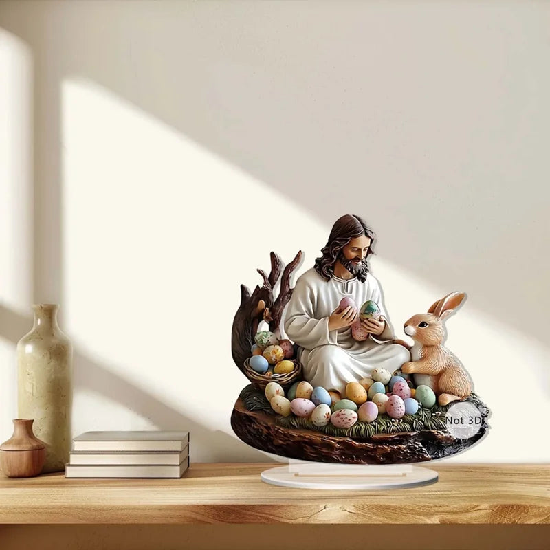 Easter Bunny Ornament Decoration - Waterproof Acrylic Holiday Tabletop Decor