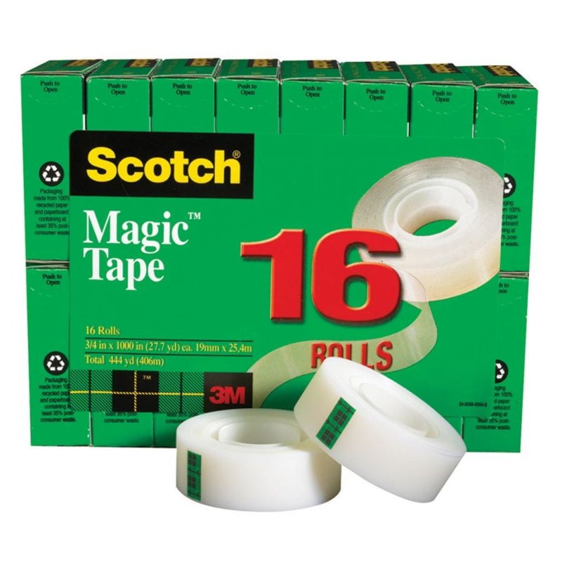 3M Scotch Magic Invisible Office Tape 3/4" x 1,000" - Pack of 16 Rolls
