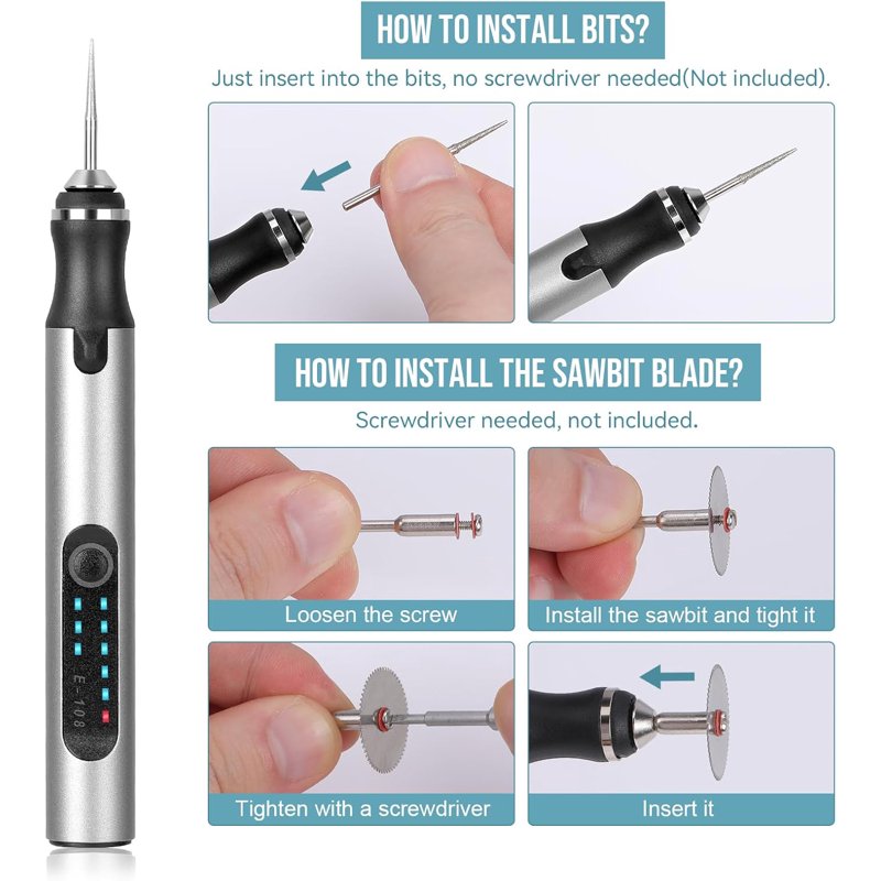 Electric Engraving Pen with 37 Bits - Portable Cordless Rotary Engraver for Jewelry Wood Glass Stone