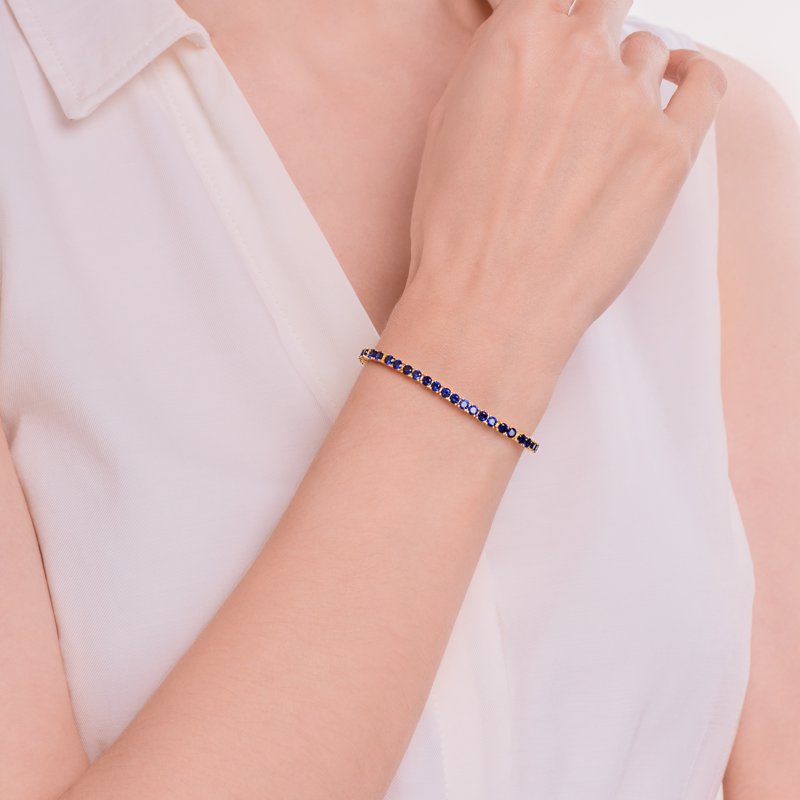 Sterling Silver 18K Gold Over Blue Sapphire Tennis Bracelet - Birthstone Gift