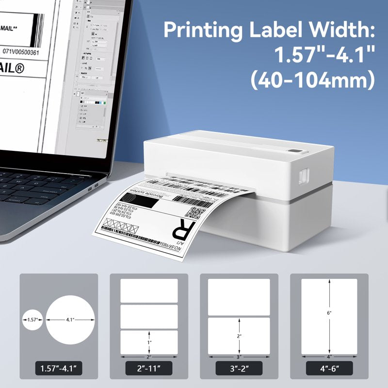 Wireless 4x6 Thermal Shipping Label Printer Bluetooth & USB for Business & Home