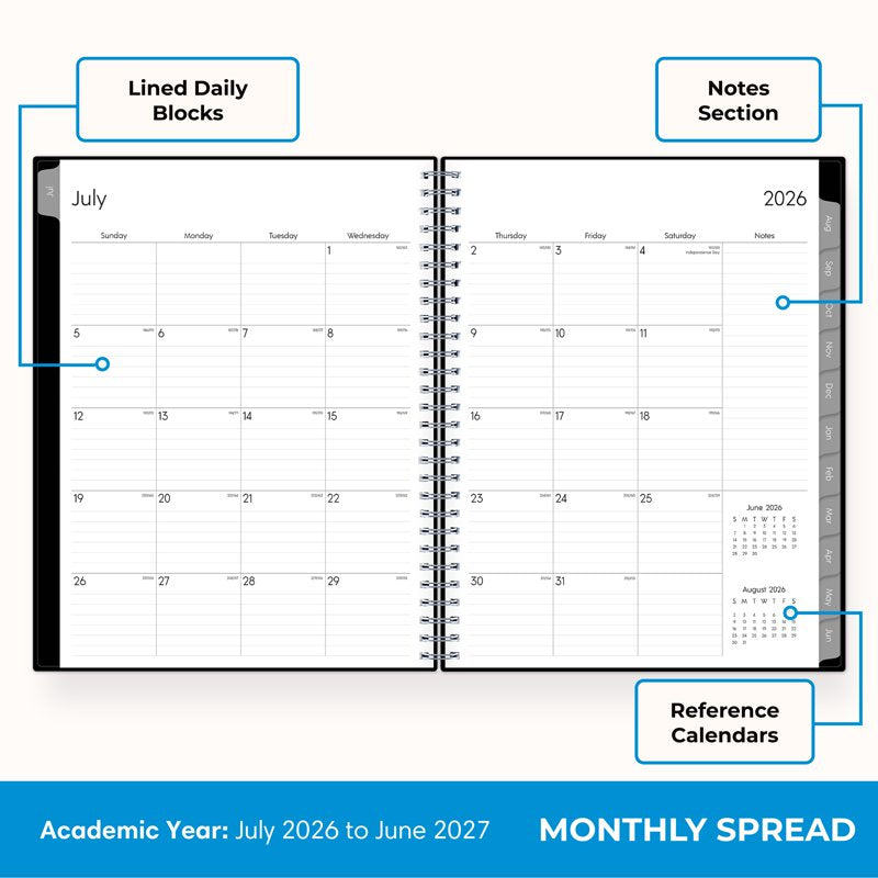 Academic Year Planner Calendar 2026-2027 - Weekly & Monthly Schedule, 8" x 10.875", Wirebound, Laminated Tabs