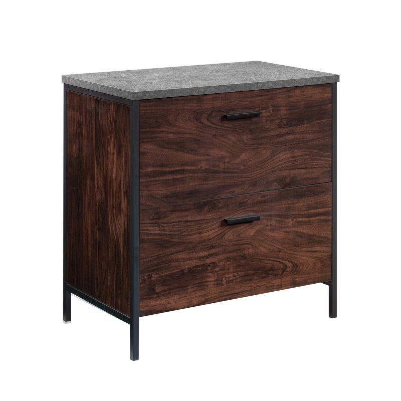 Lateral File Cabinet with 2 Drawers - Engineered Wood & Metal, Rich Walnut Finish