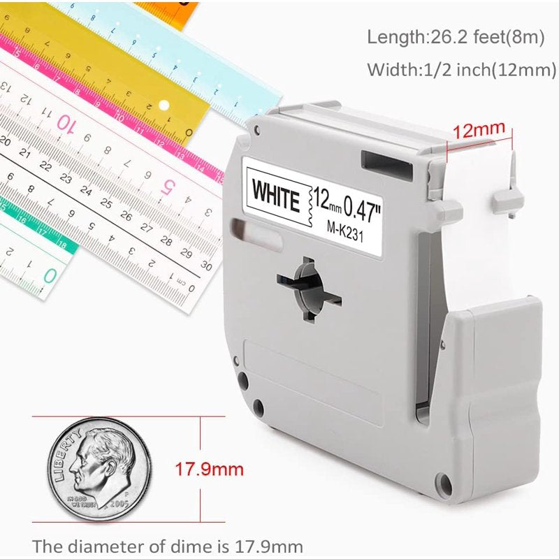 10 Pack M-K231 Label Tape Replacement for Brother P-Touch 12mm White