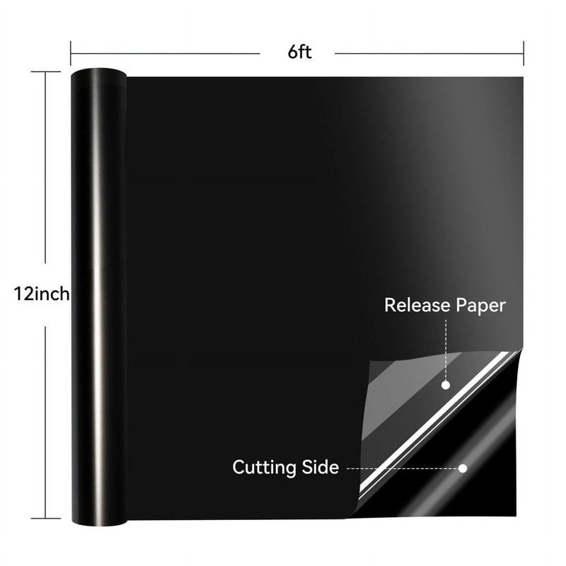 Black Permanent Adhesive Vinyl Roll 12x6ft for Crafting Signs and Decals