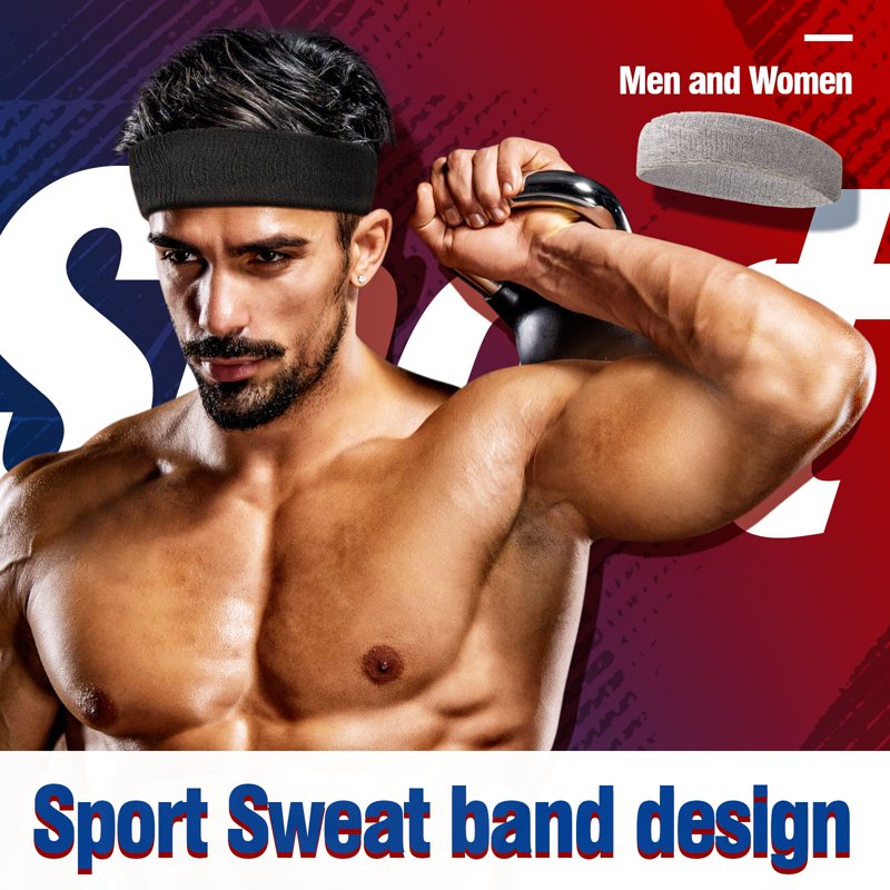 Moisture-Wicking Wide Headbands for Men and Women - Pack of 4