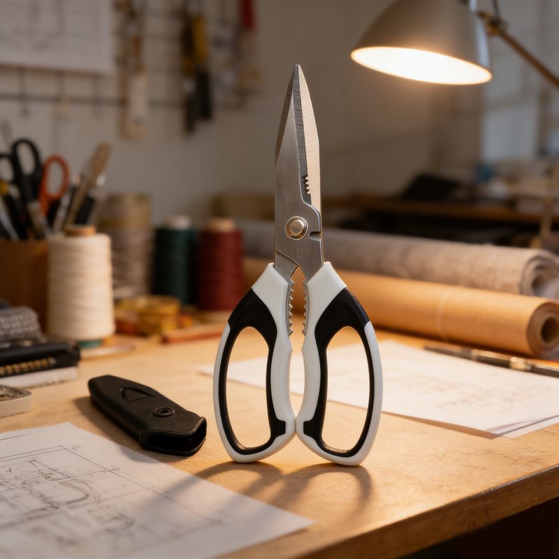 Jonce 8 Inch Heavy Duty Scissors - Ultra Sharp Serrated Stainless Steel with Protective Cover, White