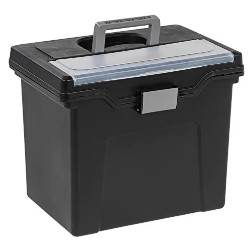 Large Mobile File Box with Locking Lid and Handle - Letter Size, Black/Silver