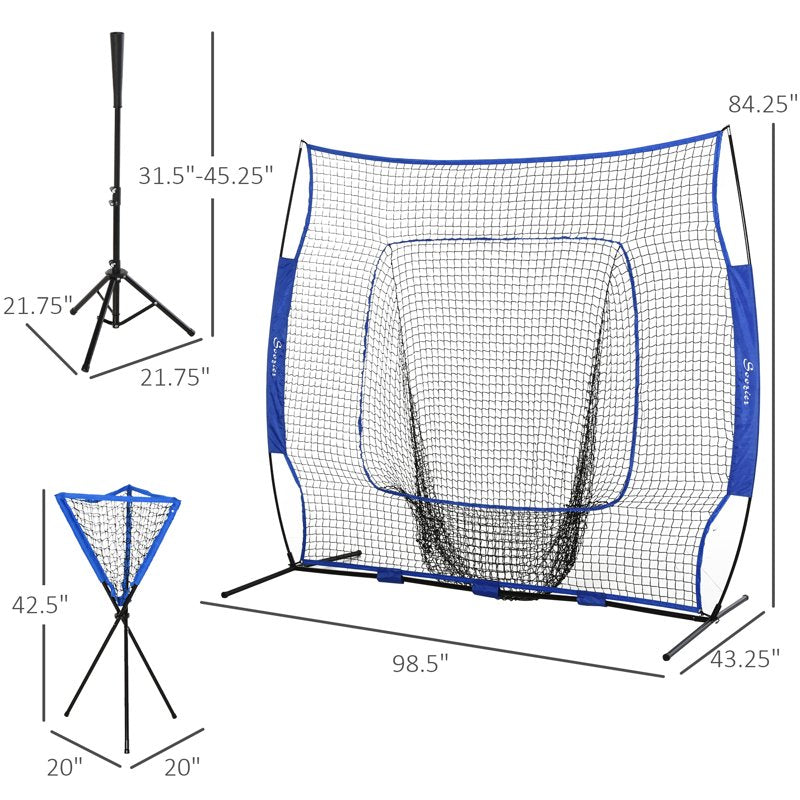 Baseball Practice Net Set with Catcher Net, Tee Stand & Ball Caddy for Training