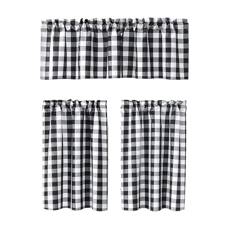 Farmhouse Style 3-Piece Kitchen Window Curtain Set Blackout Cafe Drapes