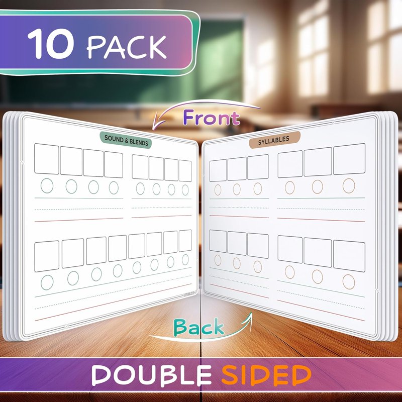 Double-Sided Phonics Dry Erase Sheets for Kids 9x12 Inch, Pack of 10