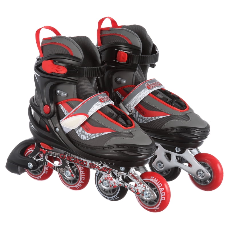 Kids Adjustable Inline Skates - Red, Black & Gray, Size 5-8