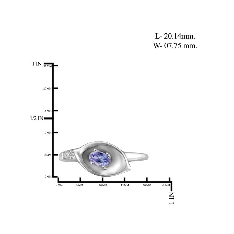 Sterling Silver Tanzanite Birthstone Ring with White Diamond Accents – Hypoallergenic 0.25 Carat Oval Gemstone Jewelry