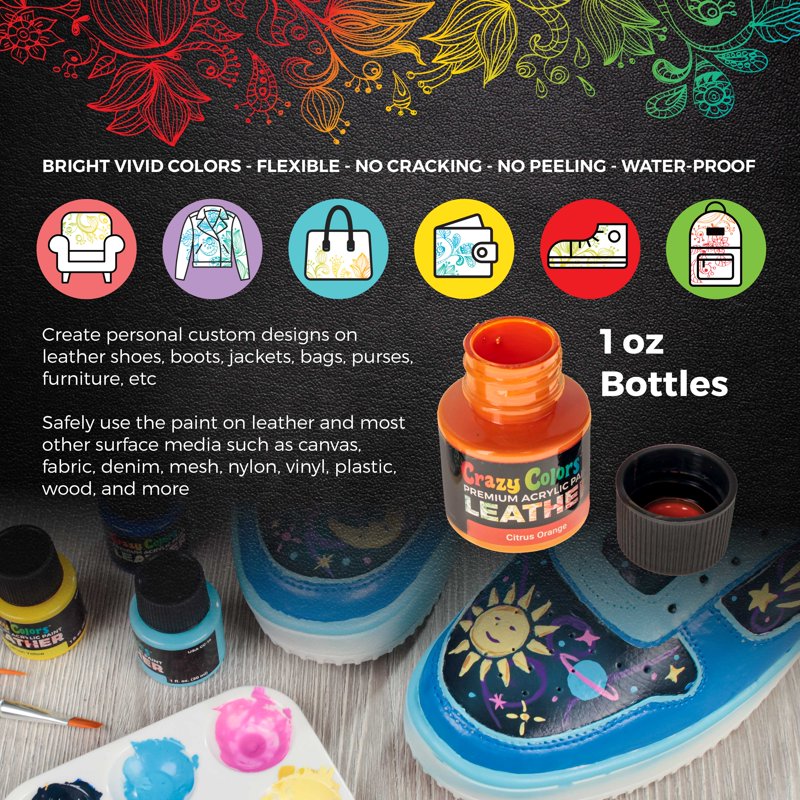 Leather and Shoe Paint Kit with 13 Colors, Brushes & Deglazer for Custom Shoes & Furniture