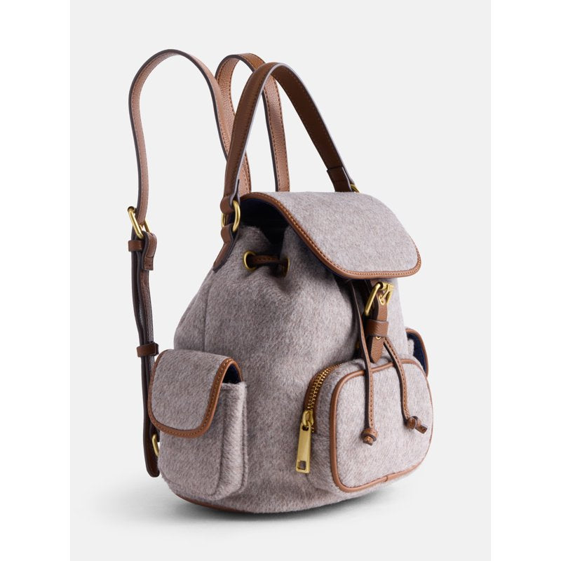 Women's Backpack with Faux Leather Trim and Multiple Pockets