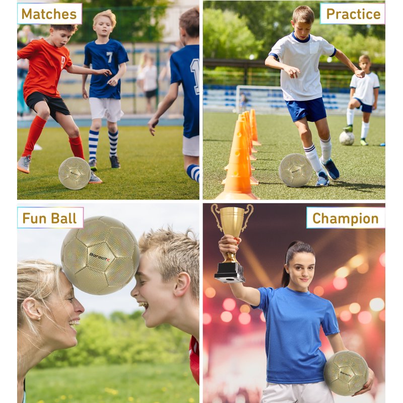 Barocity Size 4 Gold Curve Soccer Ball - Kids 8-12 Training Ball (Includes 1 Deflated Ball)