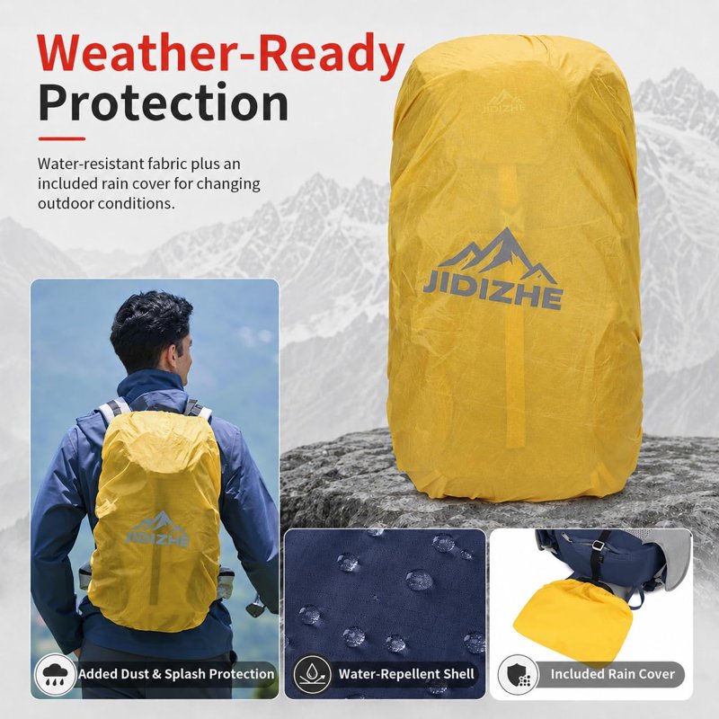 JIDIZHE 32L Hiking Backpack with Internal Frame & Rain Cover - Blue004