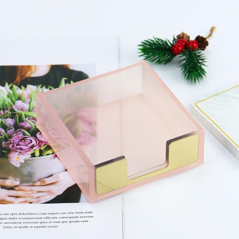 Pink & Rose Gold Sticky Note Holder Dispenser - Desk Organizer Accessory