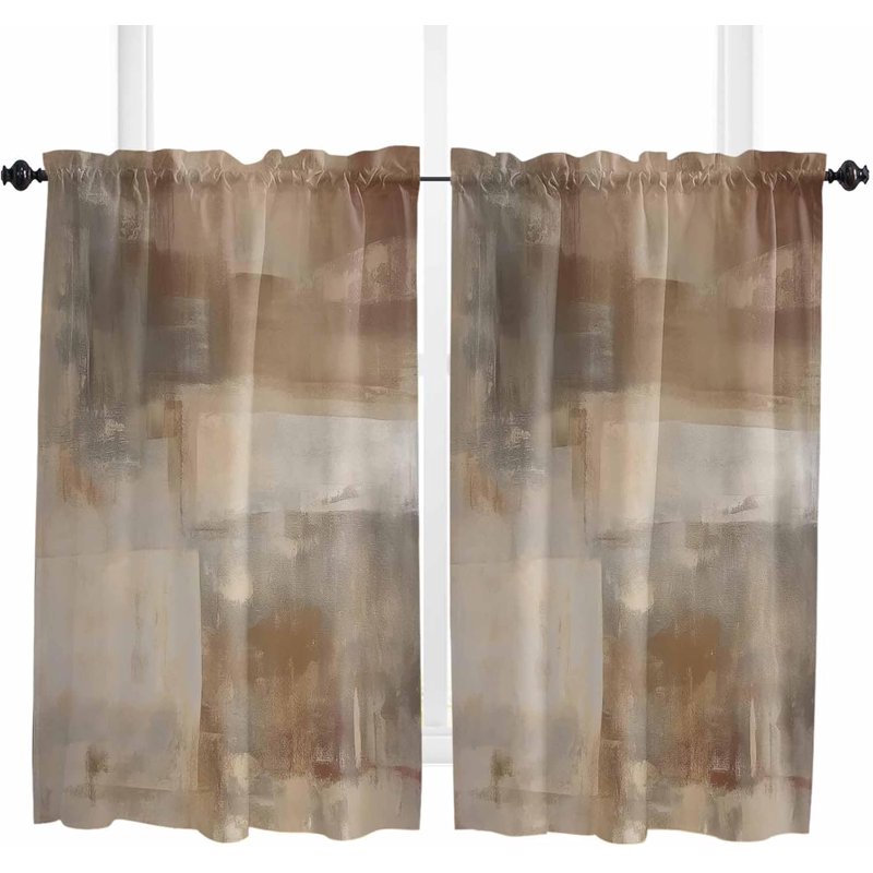 Ombre Window Short Curtains - Modern Abstract Oil Painting Design, 2 Panels