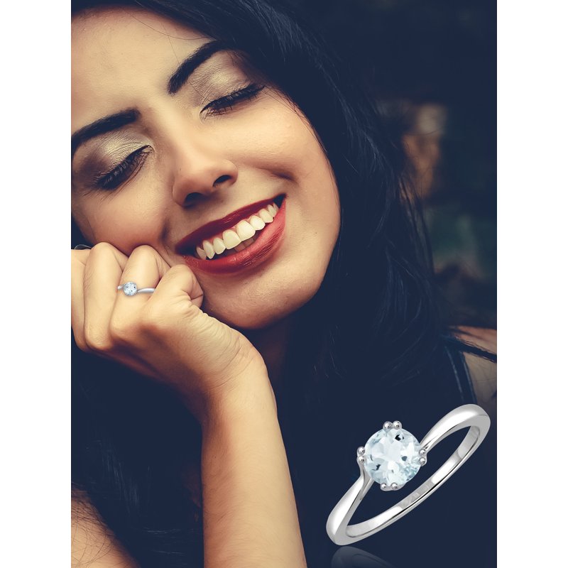 Aquamarine Ring March Birthstone Jewelry 0.40 Carat Sterling Silver Solitaire