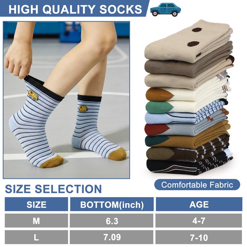 Lorrita Car Themed Kids Socks for Boys 4-7 Years, 10 Pairs – Colorful Cartoon Crew Socks