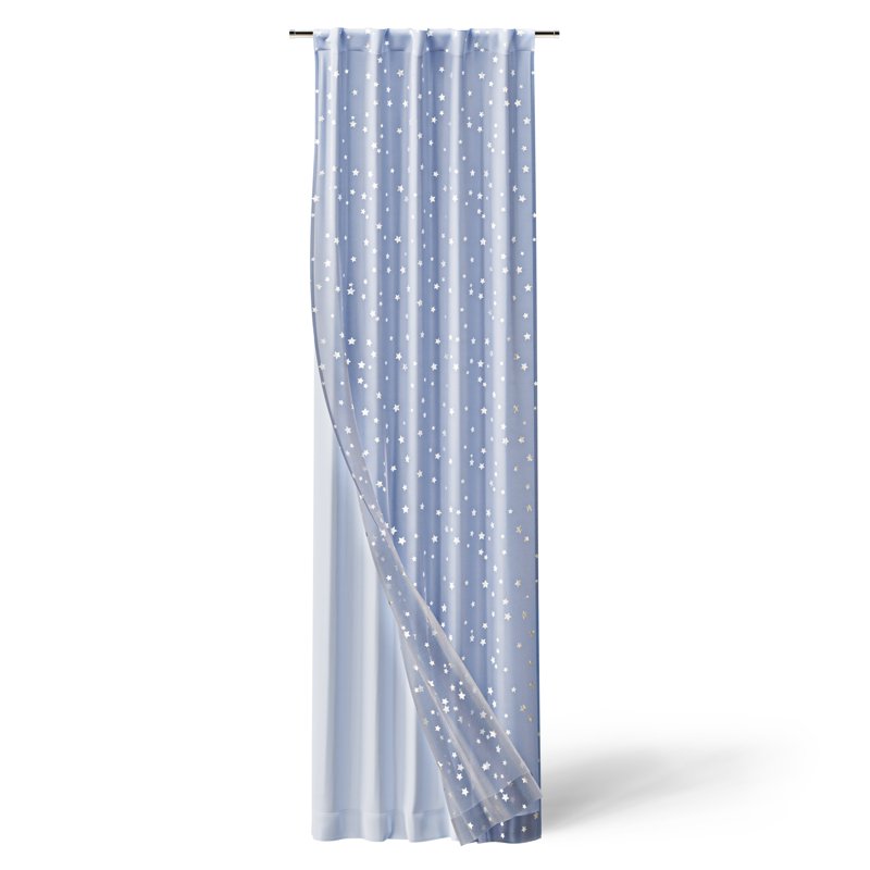 Kids Sheer Blackout Curtain Panel with Metallic Stars, Rod Pocket & Back Tabs, 38x95 in