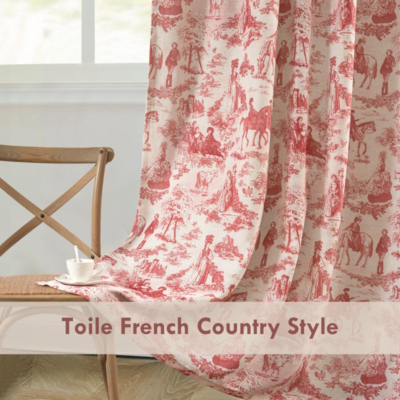 Blackout Linen Curtains for Bedroom & Living Room - Double Layer French Farmhouse Pattern, Thermal Sound Insulated Drapes, 90 Inch Length, 2 Panels