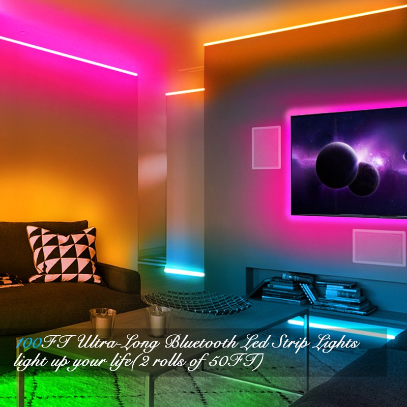 DAYBETTER 100ft RGB LED Strip Lights with App Control, Music Sync, Color Changing for Room & Party