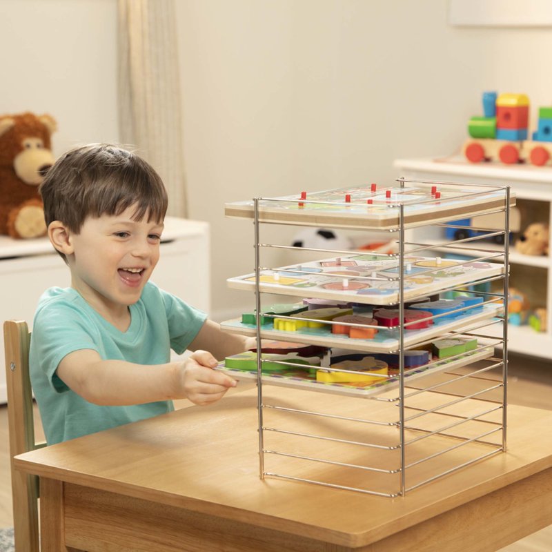 Multi-Fit Metal Puzzle Rack - Holds 12 Wooden & Peg Puzzles, 12 Inch Wide
