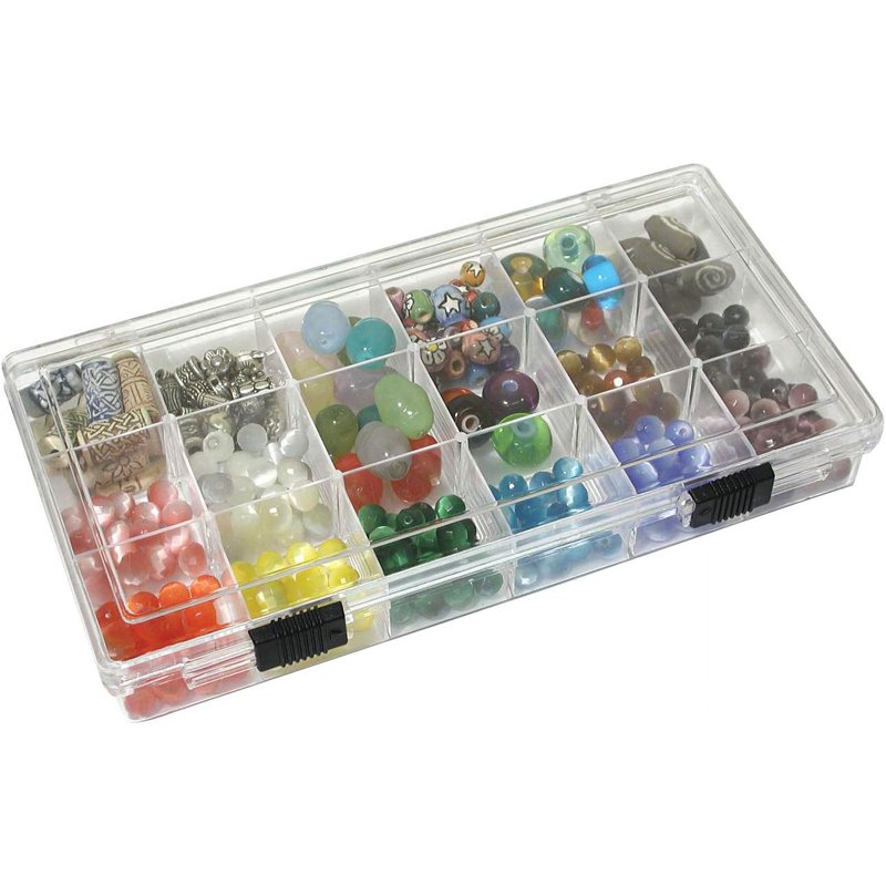 Bead Organizer Box with 18 Compartments, Locking Storage Container for Crafts