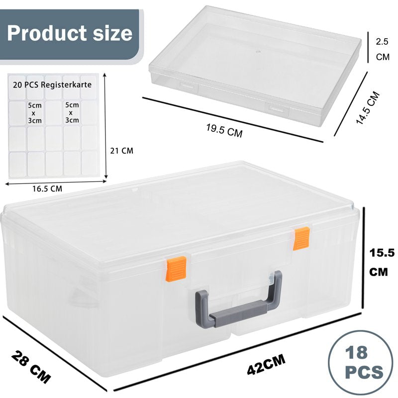Large Photo Storage Box 5x7 with 18 Clear Acid-Free Organizer Cases