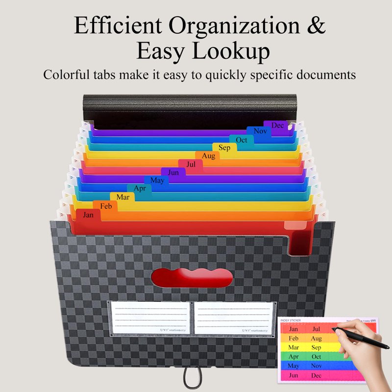 Accordion File Organizer with 12 Pockets - Expandable Document Folder for Office, Home & Travel