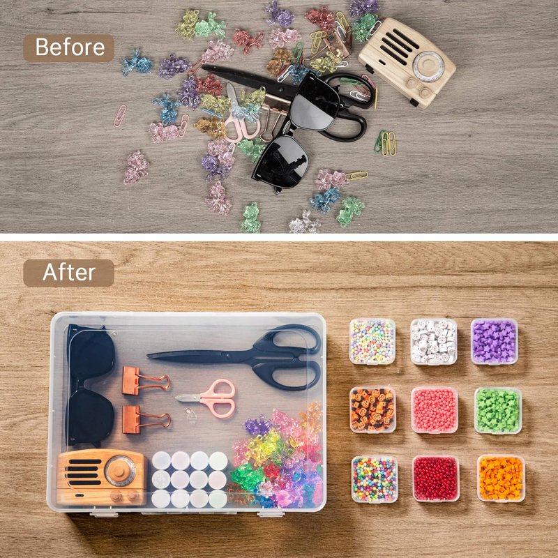 Bead Organizer Box Set 61 pcs Clear Plastic Storage Containers with Labels