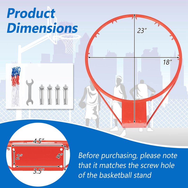 Wall-Mounted Basketball Rim 18 Inch Indoor Outdoor with Weather-Resistant Net