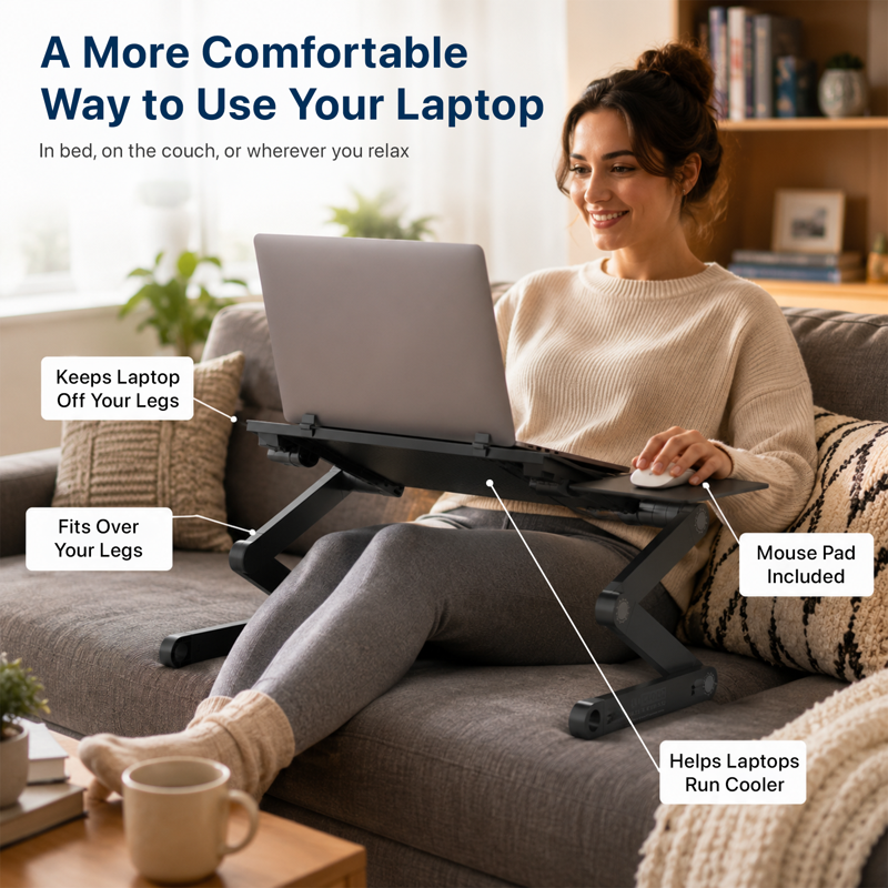 Adjustable Laptop Stand and Lap Desk with Mouse Pad for Bed Couch Desk
