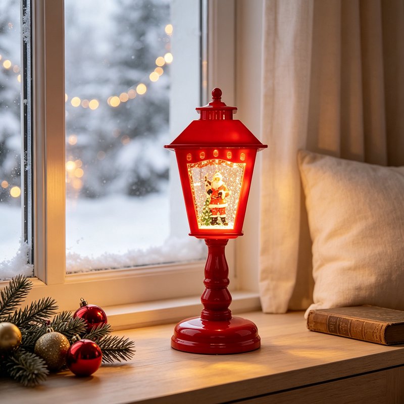 Christmas Snow Globe Lamp with Snowfall Light and Warm LED Night Light