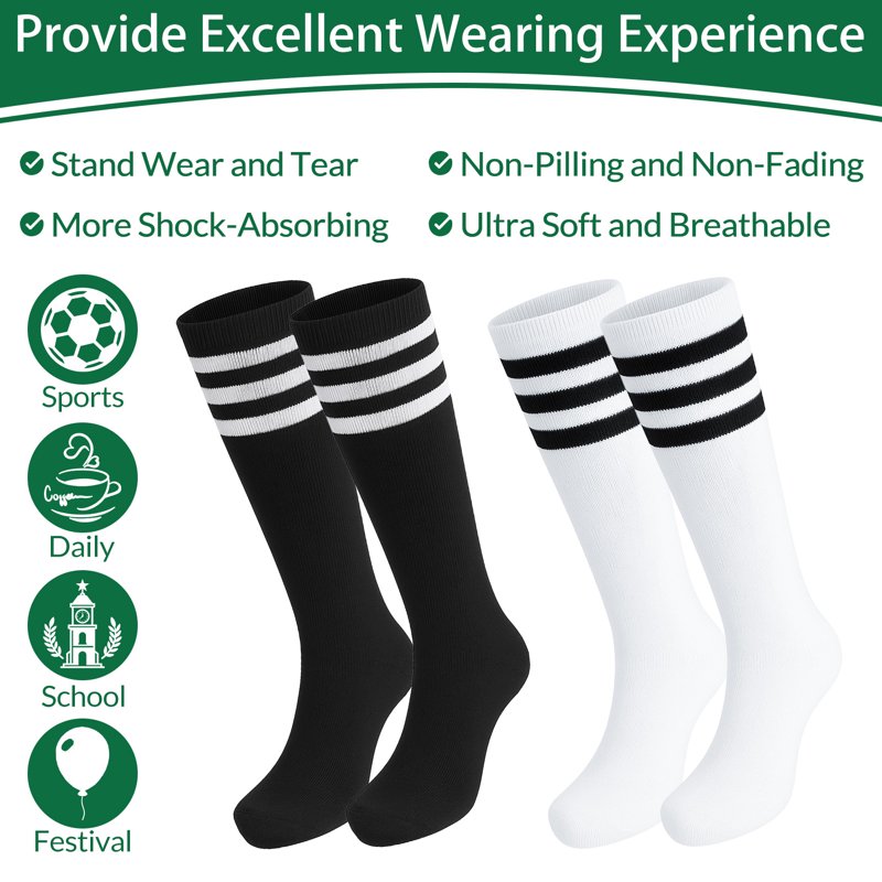 Kids Soccer Socks 6 Pairs Breathable Baseball Socks for Boys & Girls - 6-9 Years (Black, White) Variation of THIS listing