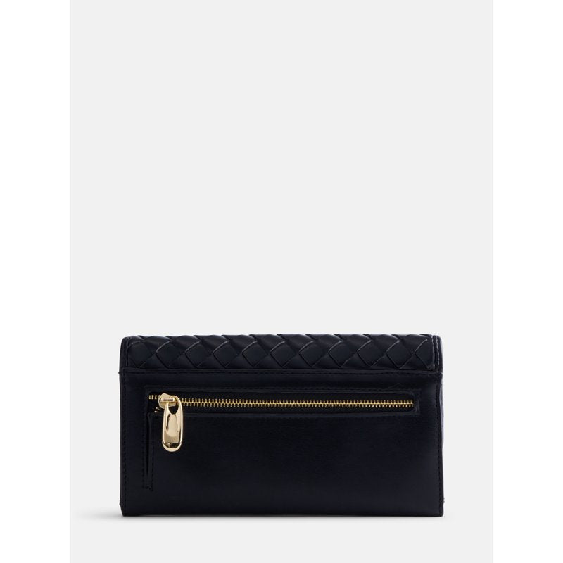 Women's Woven Faux Leather Clutch Wallet with Card Slots, Black