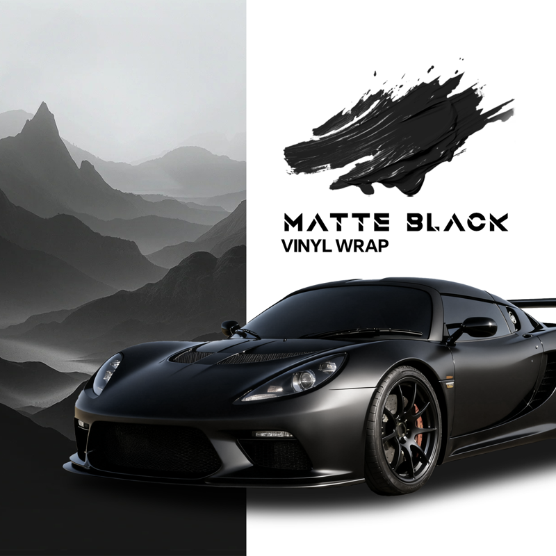 Matte Black Vinyl Wrap for Vehicles Self-Adhesive Air Release Anti-Wrinkle 60 inch x 20 ft