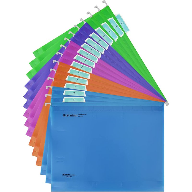 15 Pack PVC Hanging File Folders Letter Size Color-Coded Office Organizer