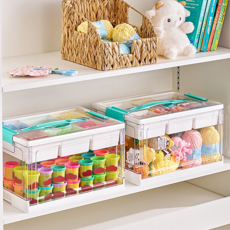 Large 24QT Clear Plastic Toy & Craft Storage Bin with Removable Dividers