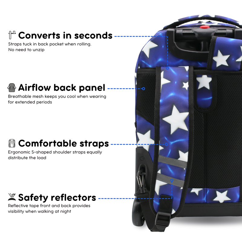 Kids Rolling Backpack for School & Travel - 18-Inch Durable Wheeled Bag with Organizer