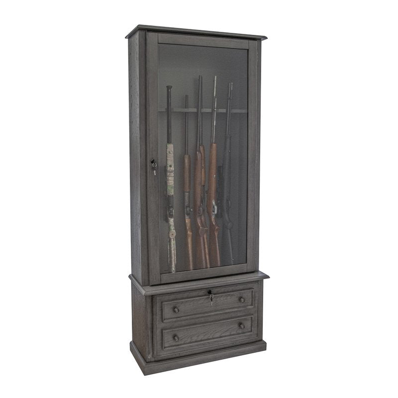 12-Gun Locking Cabinet with Base Storage - Grey Firearm Organizer