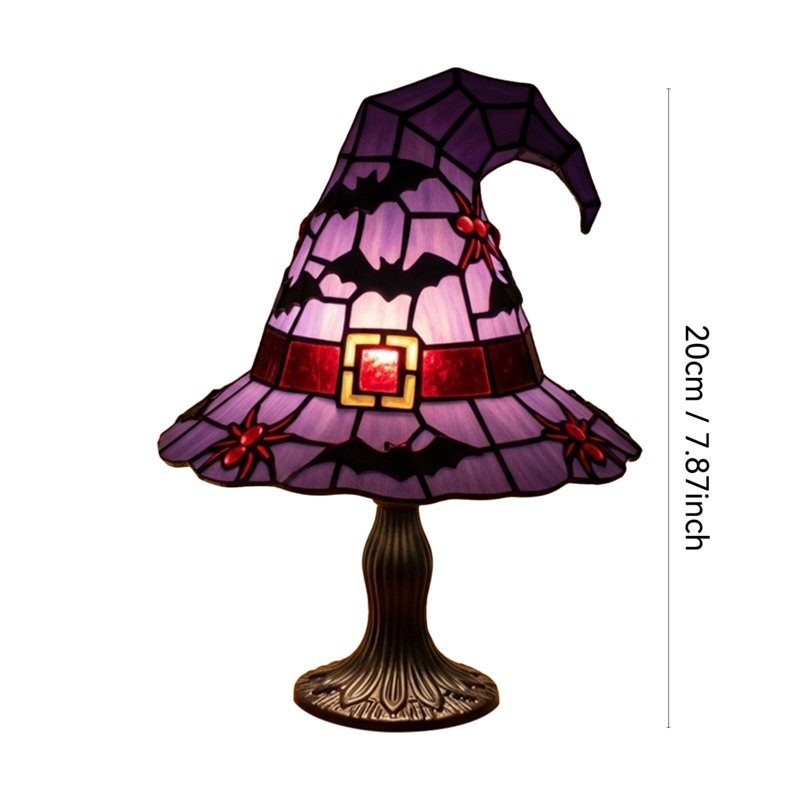 Gothic Witch Hat Lamp - Stained Glass Halloween Night Light for Home Decor